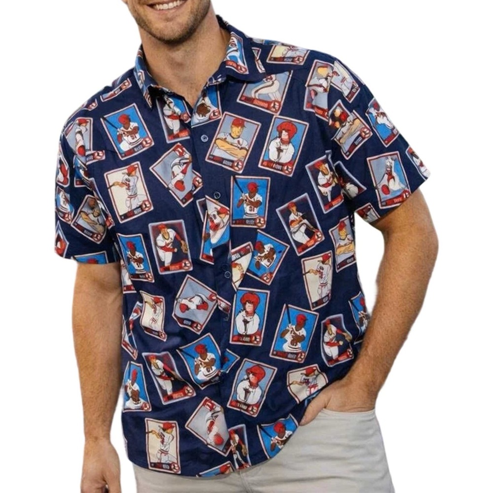 St. Louis Cardinals Hall of Fame Baseball Card Hawaiian Camp Shirt XL NWOT